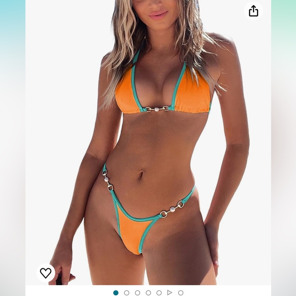 Orange & blue thong bikini size medium